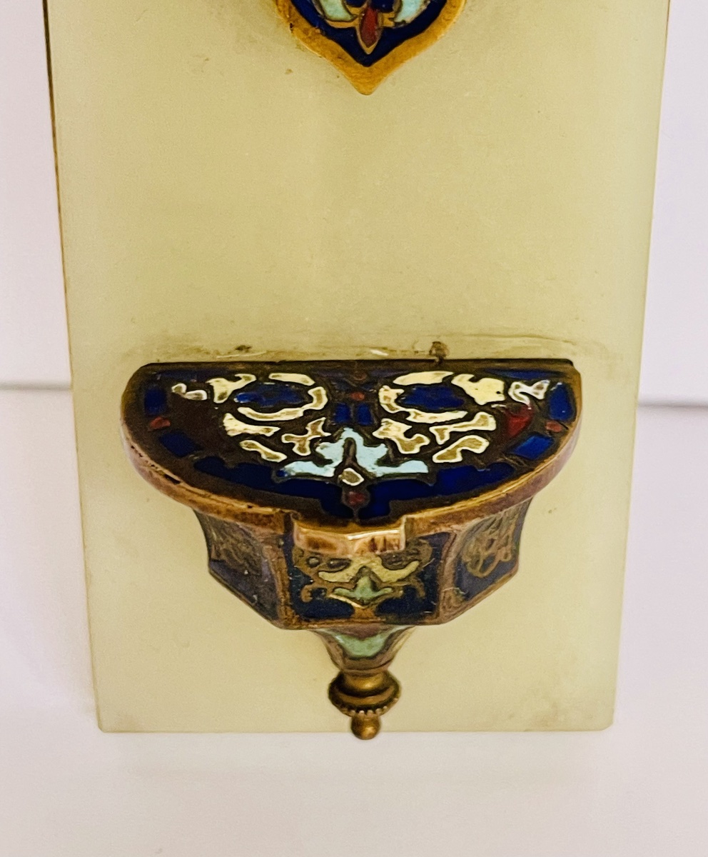 Bronze Cloisonné, Onyx, And Brass Holy Water Font -photo-2
